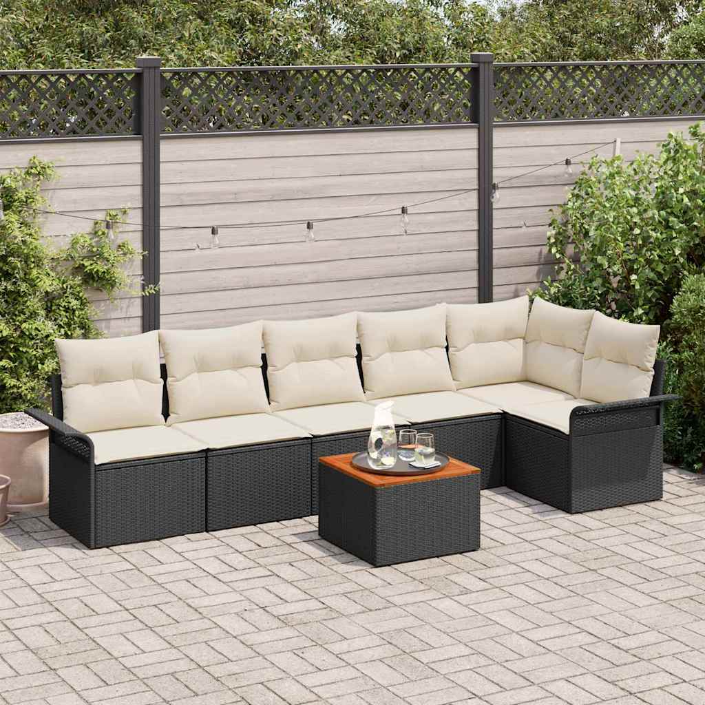 Havesofa Sæt 7 stk. 6-Antal sæder Sort og Cream polyrattan