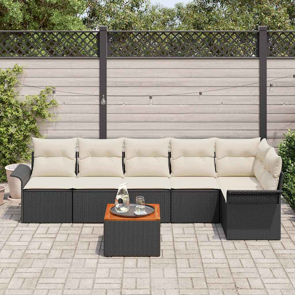 Havesofa Sæt 7 stk. 6-Antal sæder Sort og Cream polyrattan