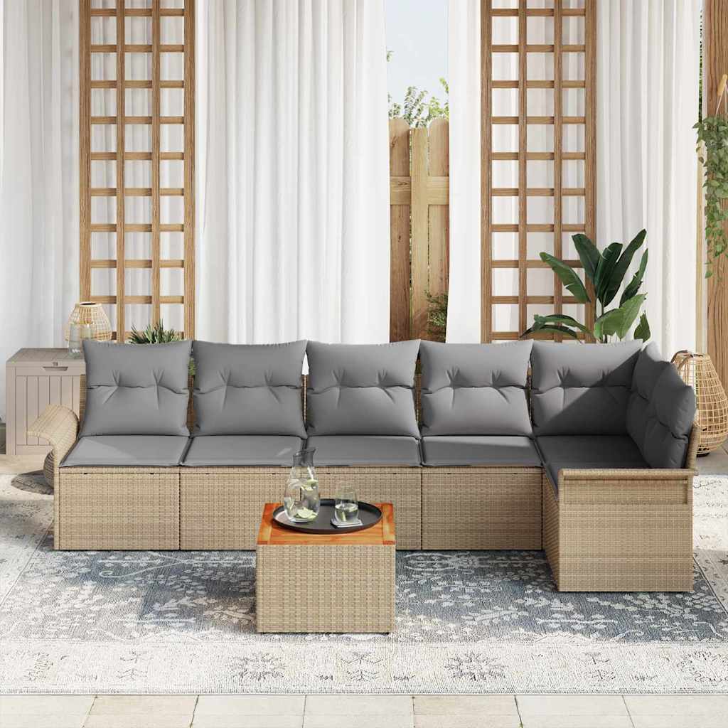 Havesofa Sæt 7 stk. 6-Antal sæder Beige og lys grå polyrattan