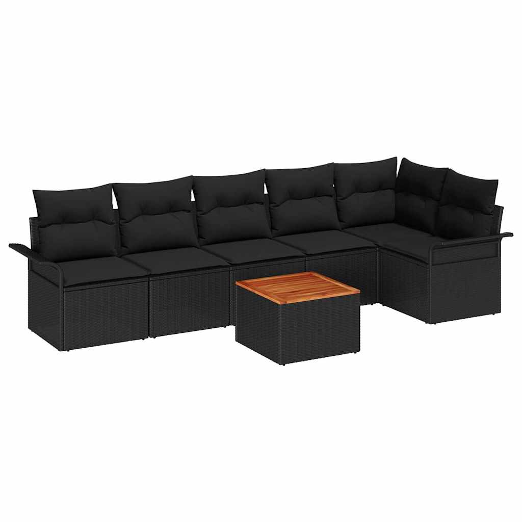 Havesofa Sæt 7 stk. 6-Antal sæder Sort polyrattan