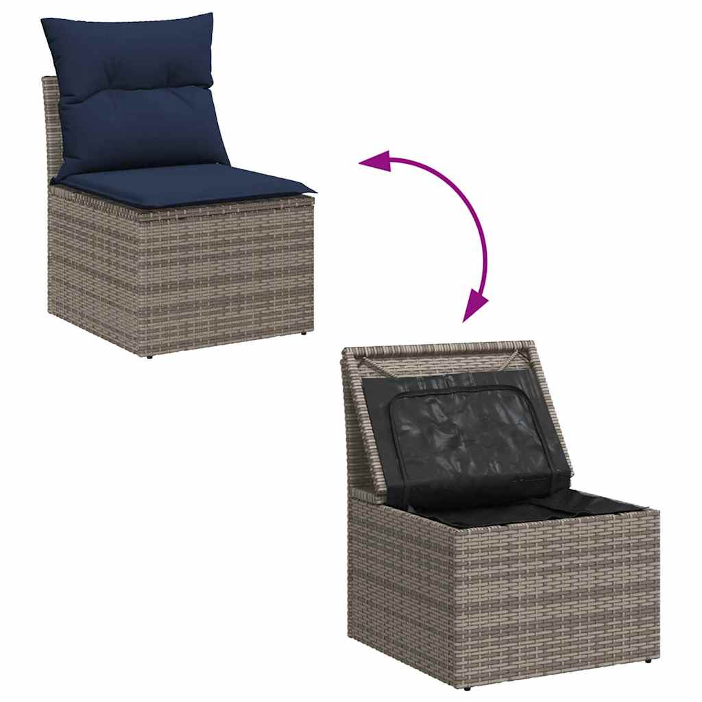 Havesofa Sæt 7 stk. 6-Antal sæder Grå og Marineblå polyrattan
