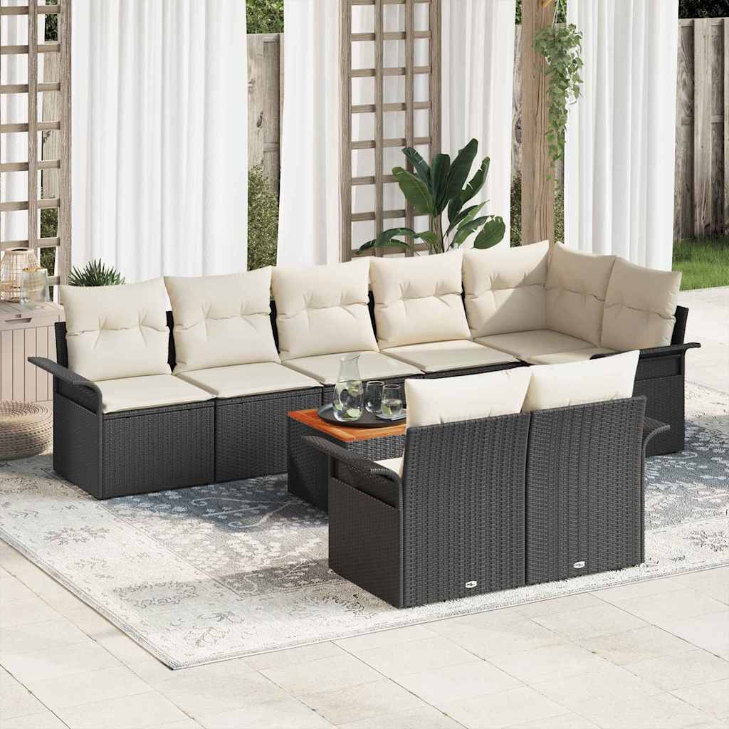 Havesofa Sæt 9 stk. 8-Antal sæder Sort og Cream polyrattan