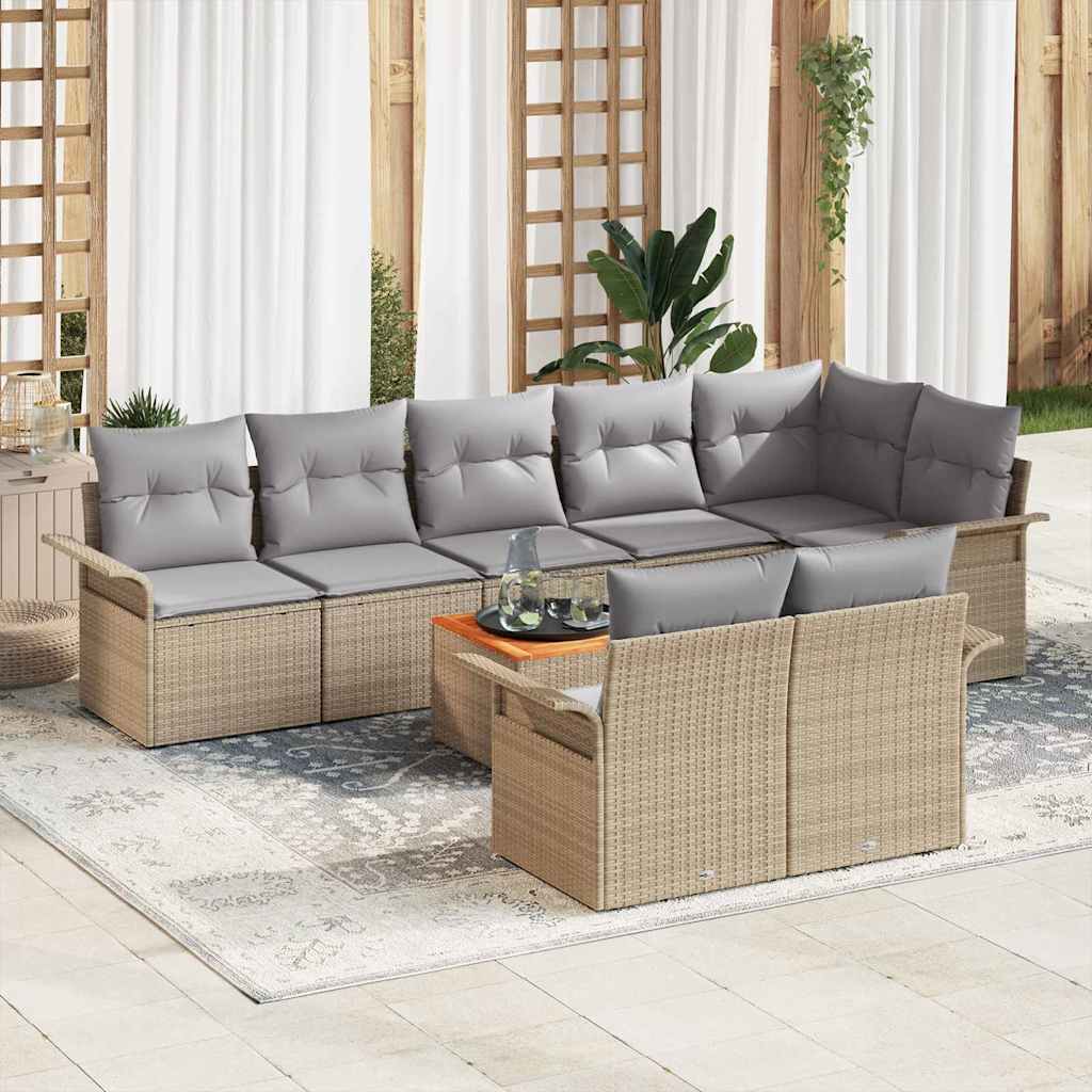 Havesofa Sæt 9 stk. 8-Antal sæder Beige og lys grå polyrattan