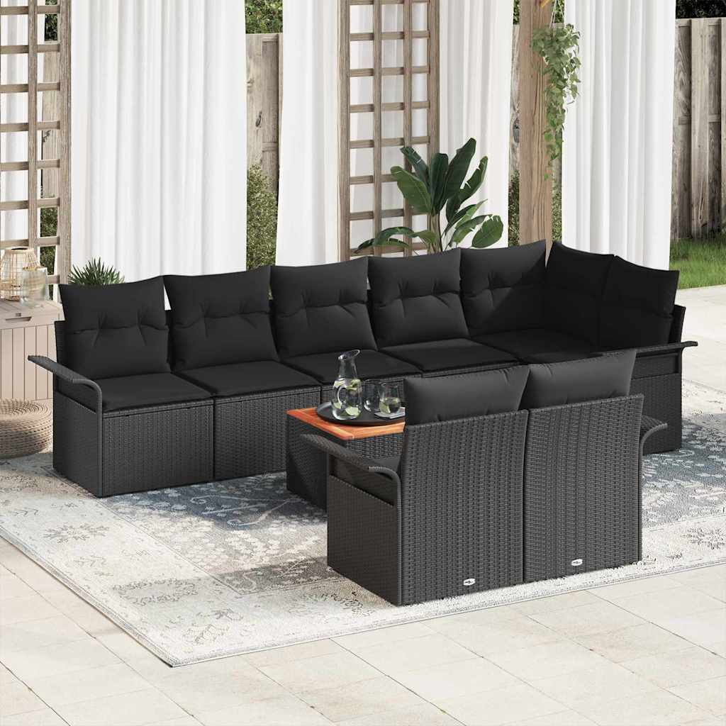 Havesofa Sæt 9 stk. 8-Antal sæder Sort polyrattan