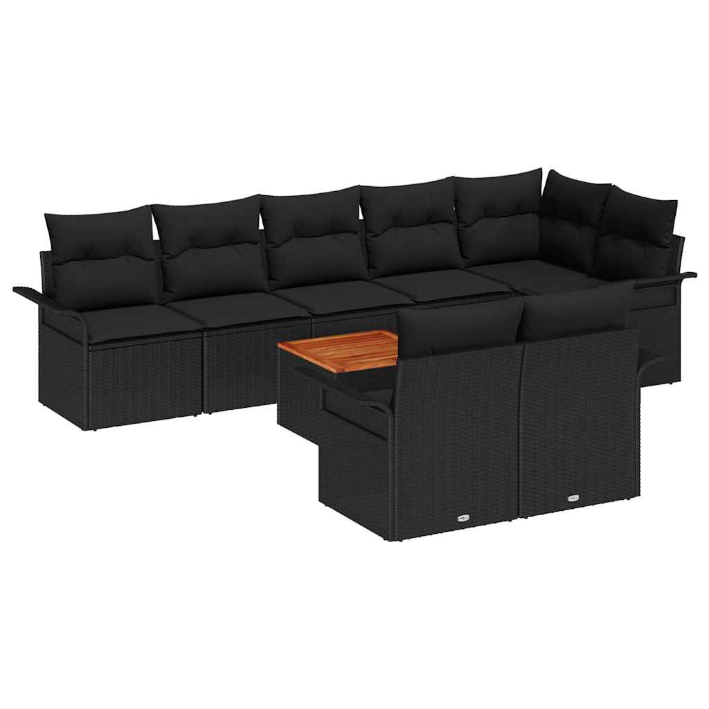Havesofa Sæt 9 stk. 8-Antal sæder Sort polyrattan