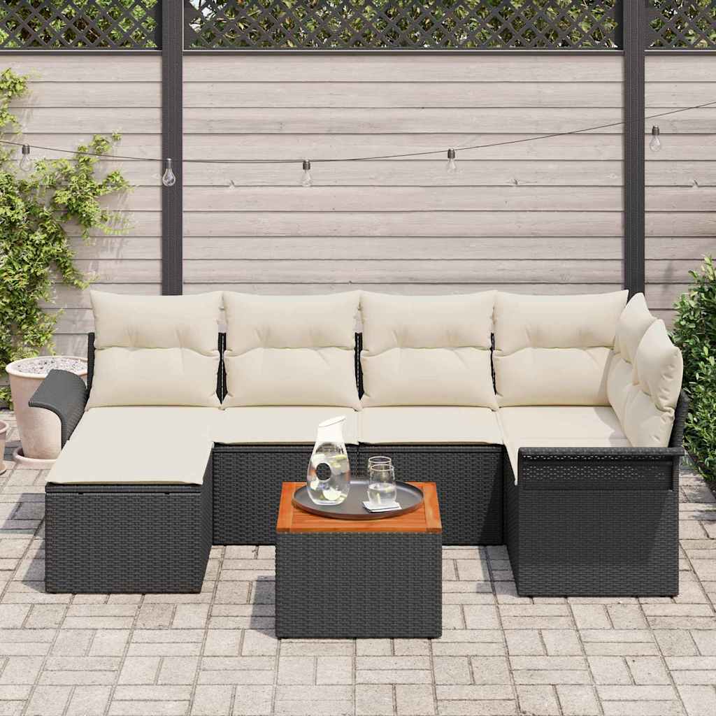 Havesofa Sæt 7 stk. Sort og Cream polyrattan