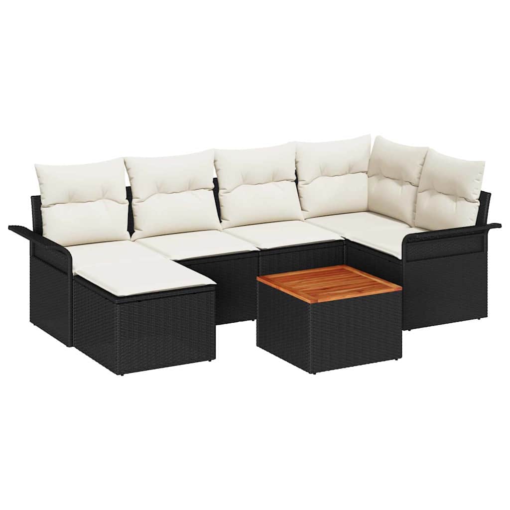 Havesofa Sæt 7 stk. Sort og Cream polyrattan