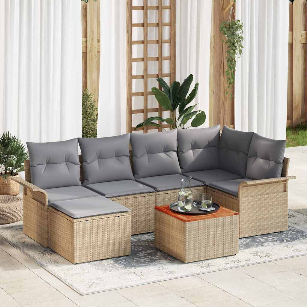 Havesofa Sæt 7 stk. Beige og lys grå polyrattan