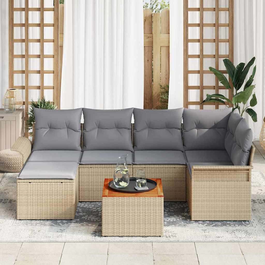 Havesofa Sæt 7 stk. Beige og lys grå polyrattan