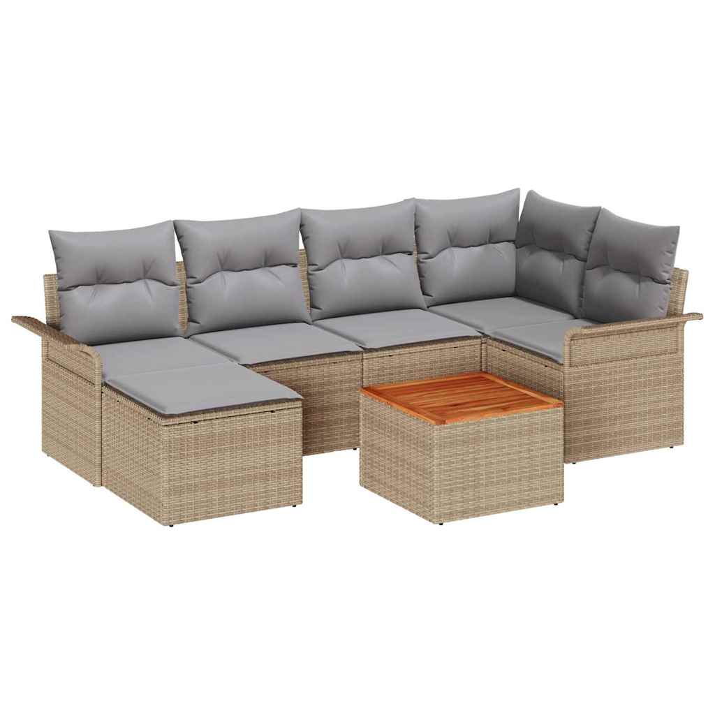 Havesofa Sæt 7 stk. Beige og lys grå polyrattan