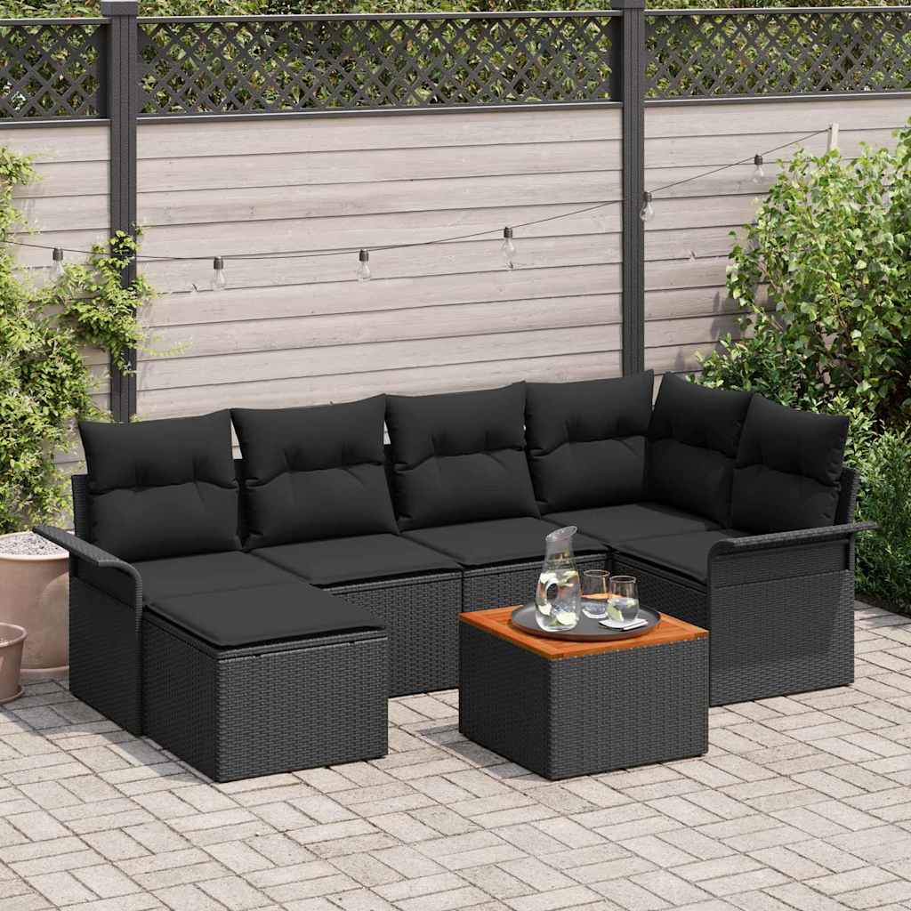 Havesofa Sæt 7 stk. Sort polyrattan