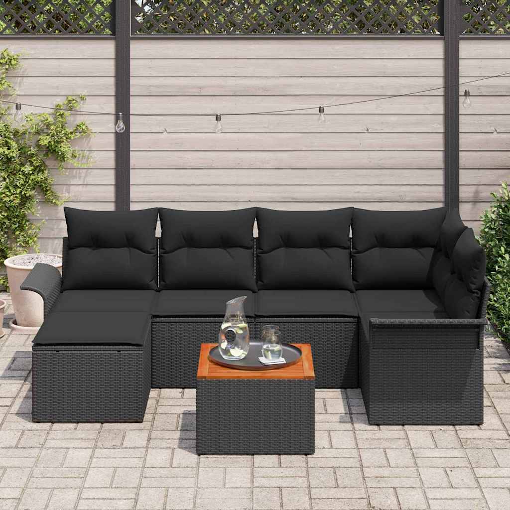 Havesofa Sæt 7 stk. Sort polyrattan