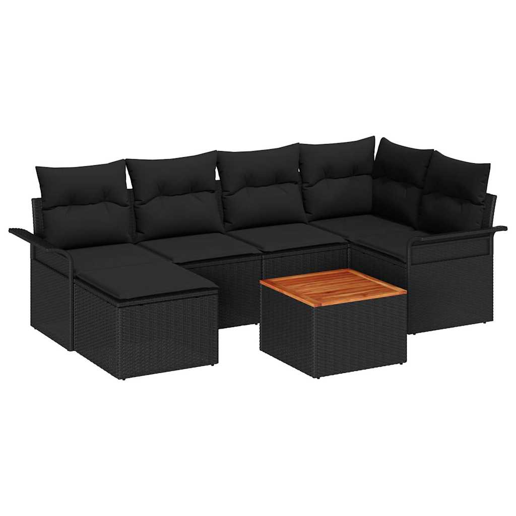 Havesofa Sæt 7 stk. Sort polyrattan