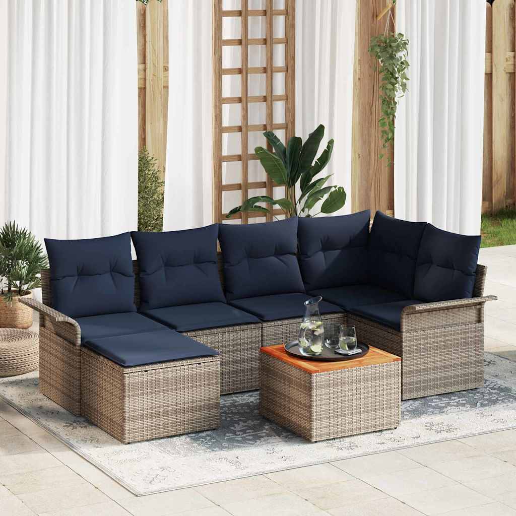Havesofa Sæt 7 stk. Grå og Marineblå polyrattan