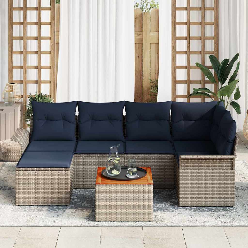 Havesofa Sæt 7 stk. Grå og Marineblå polyrattan
