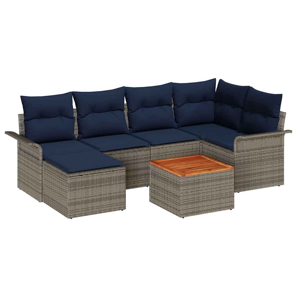 Havesofa Sæt 7 stk. Grå og Marineblå polyrattan