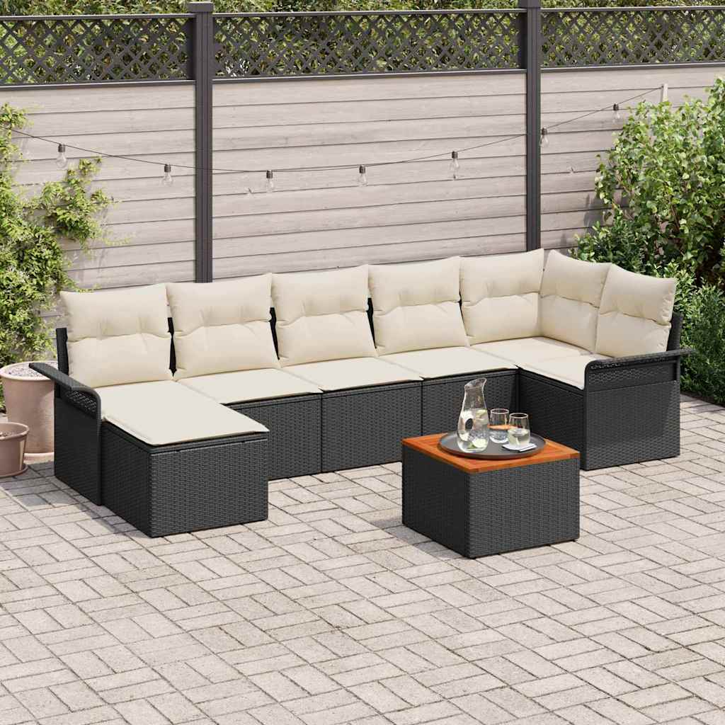 Havesofa Sæt 8 stk. Sort og Cream polyrattan