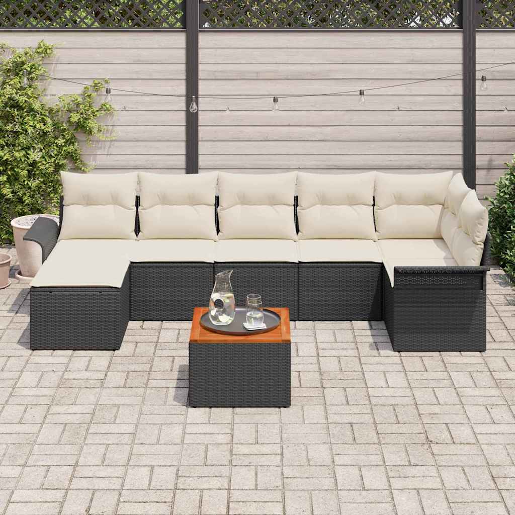 Havesofa Sæt 8 stk. Sort og Cream polyrattan