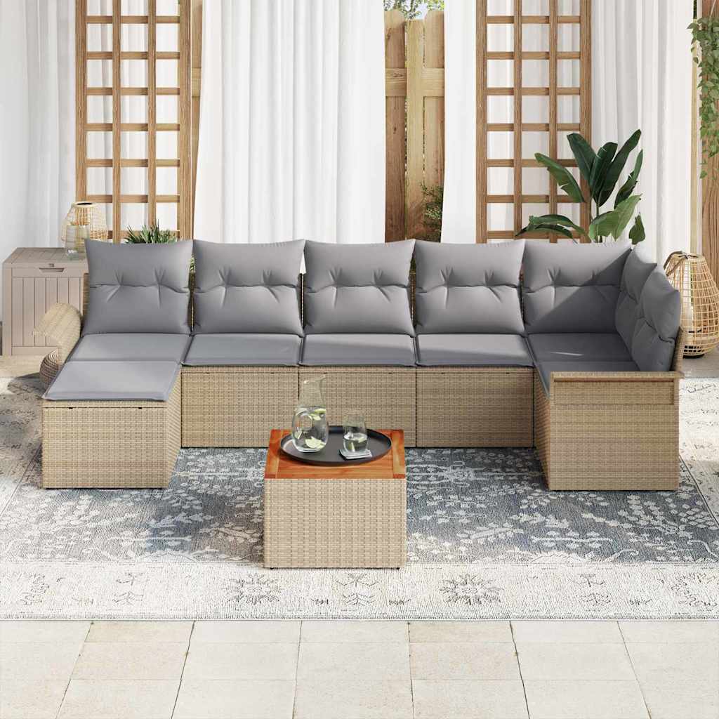 Havesofa Sæt 8 stk. Beige og lys grå polyrattan