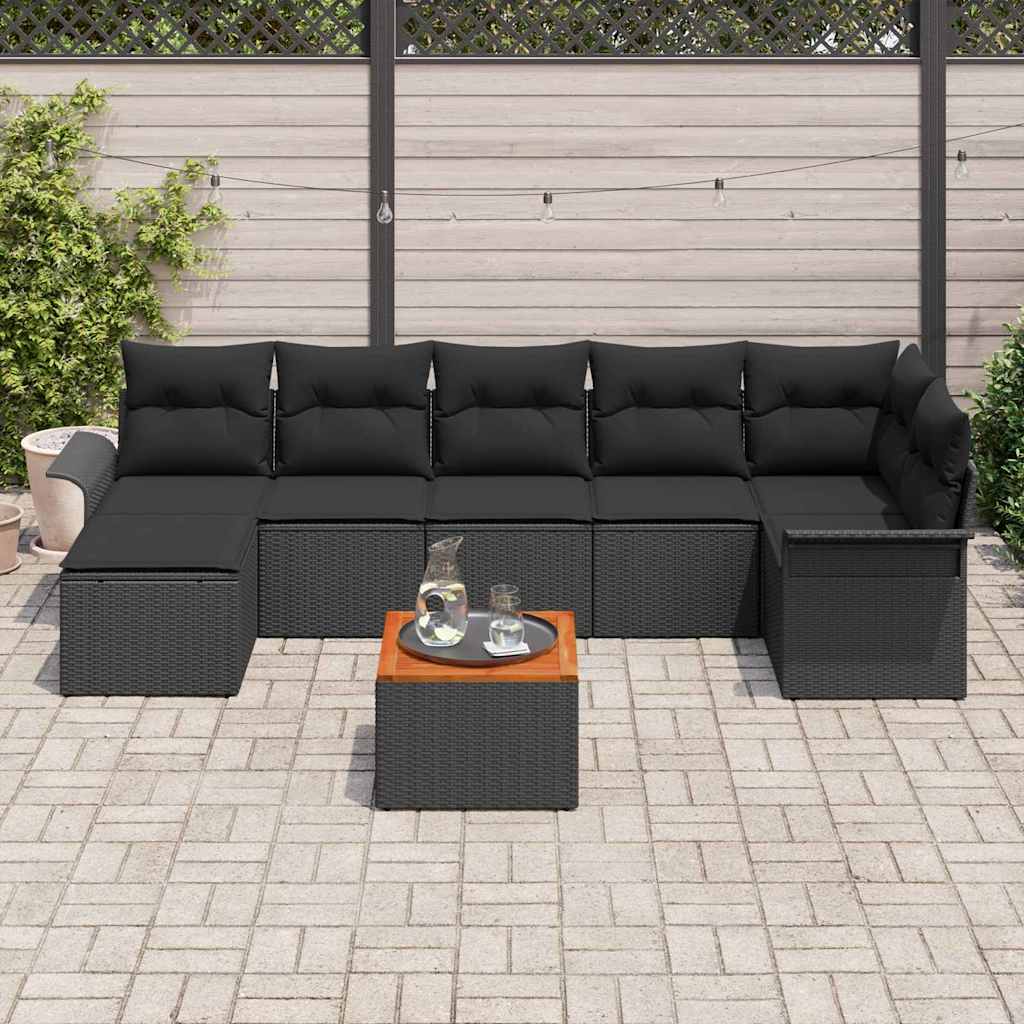 Havesofa Sæt 8 stk. Sort polyrattan