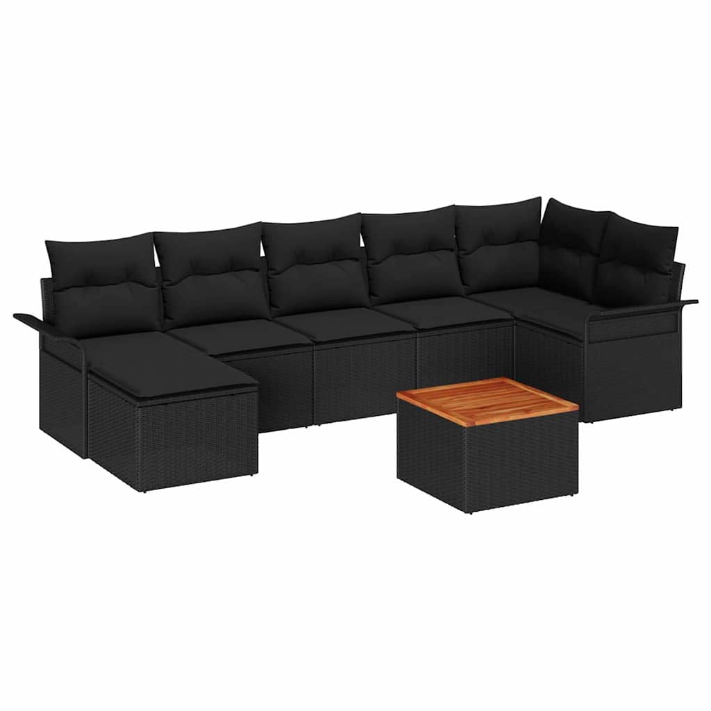 Havesofa Sæt 8 stk. Sort polyrattan