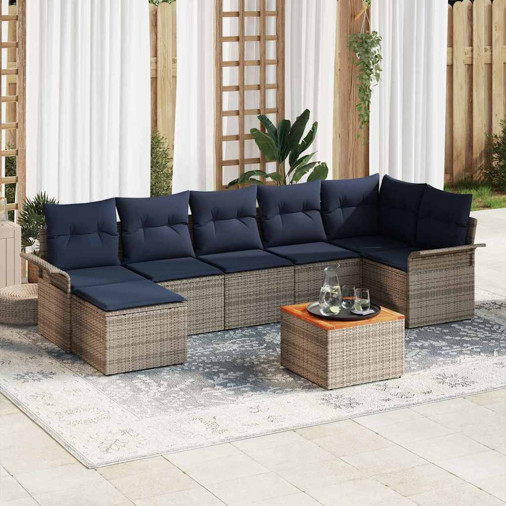 Havesofa Sæt 8 stk. Grå og Marineblå polyrattan