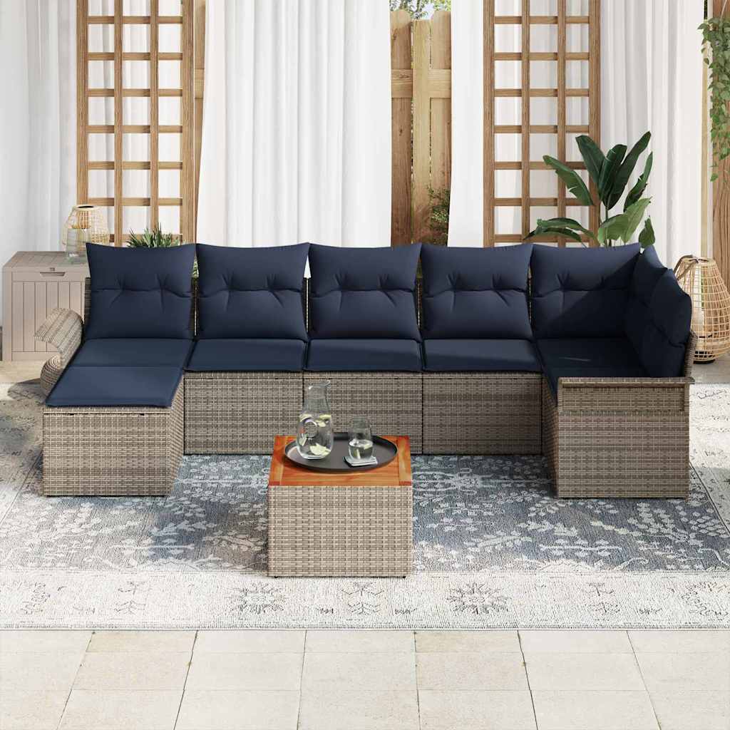 Havesofa Sæt 8 stk. Grå og Marineblå polyrattan