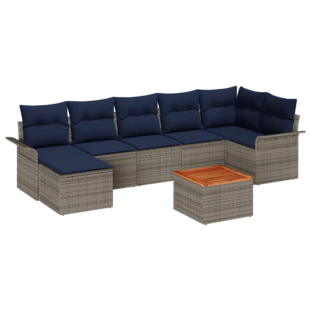 Havesofa Sæt 8 stk. Grå og Marineblå polyrattan