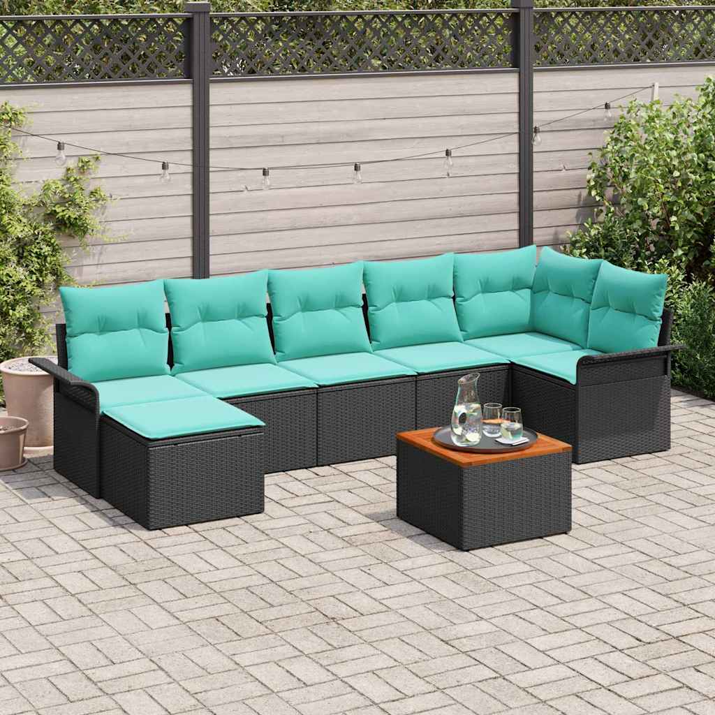 Havesofa Sæt 8 stk. Sort og turkis polyrattan