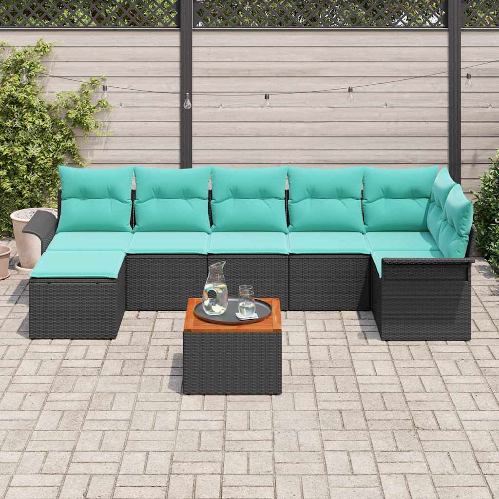 Havesofa Sæt 8 stk. Sort og turkis polyrattan