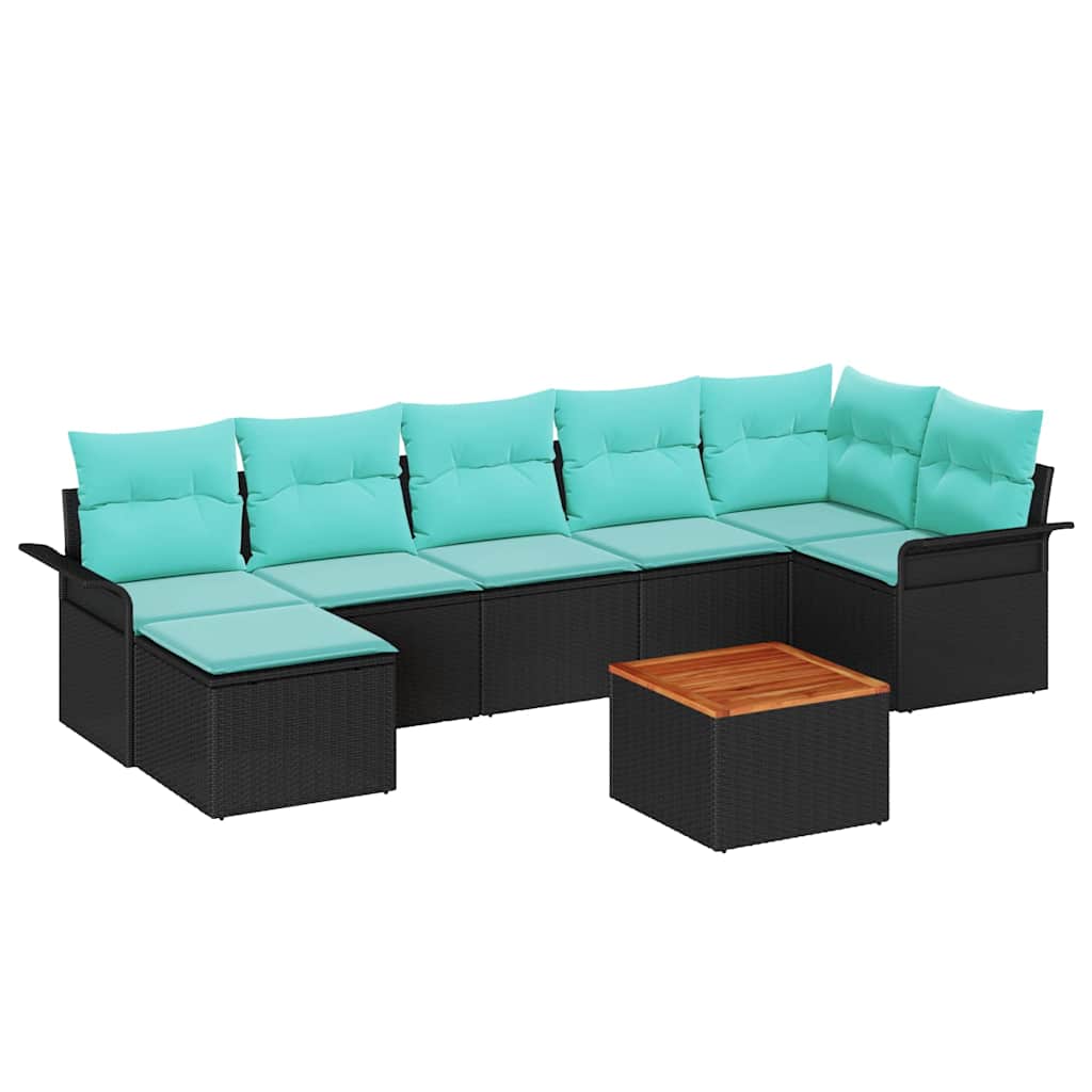 Havesofa Sæt 8 stk. Sort og turkis polyrattan