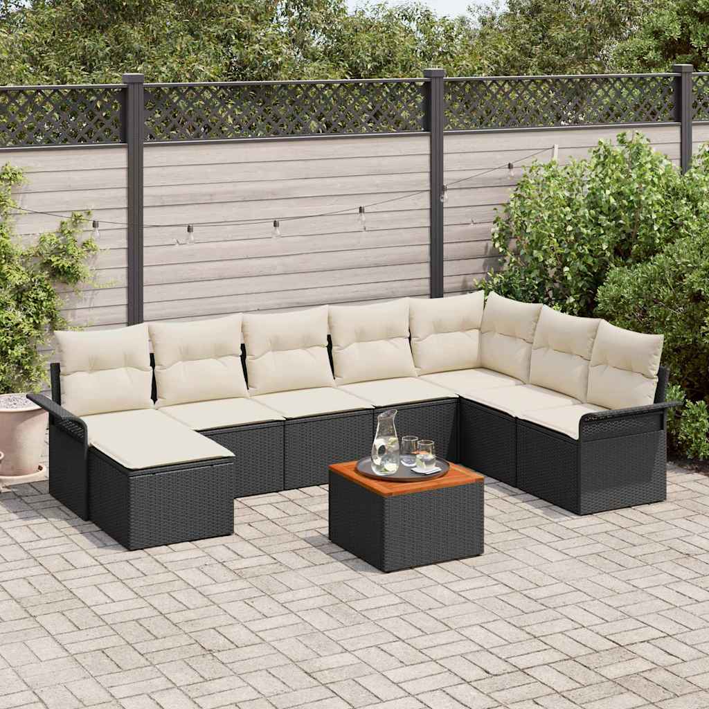 Havesofa Sæt 9 stk. Sort og Cream polyrattan