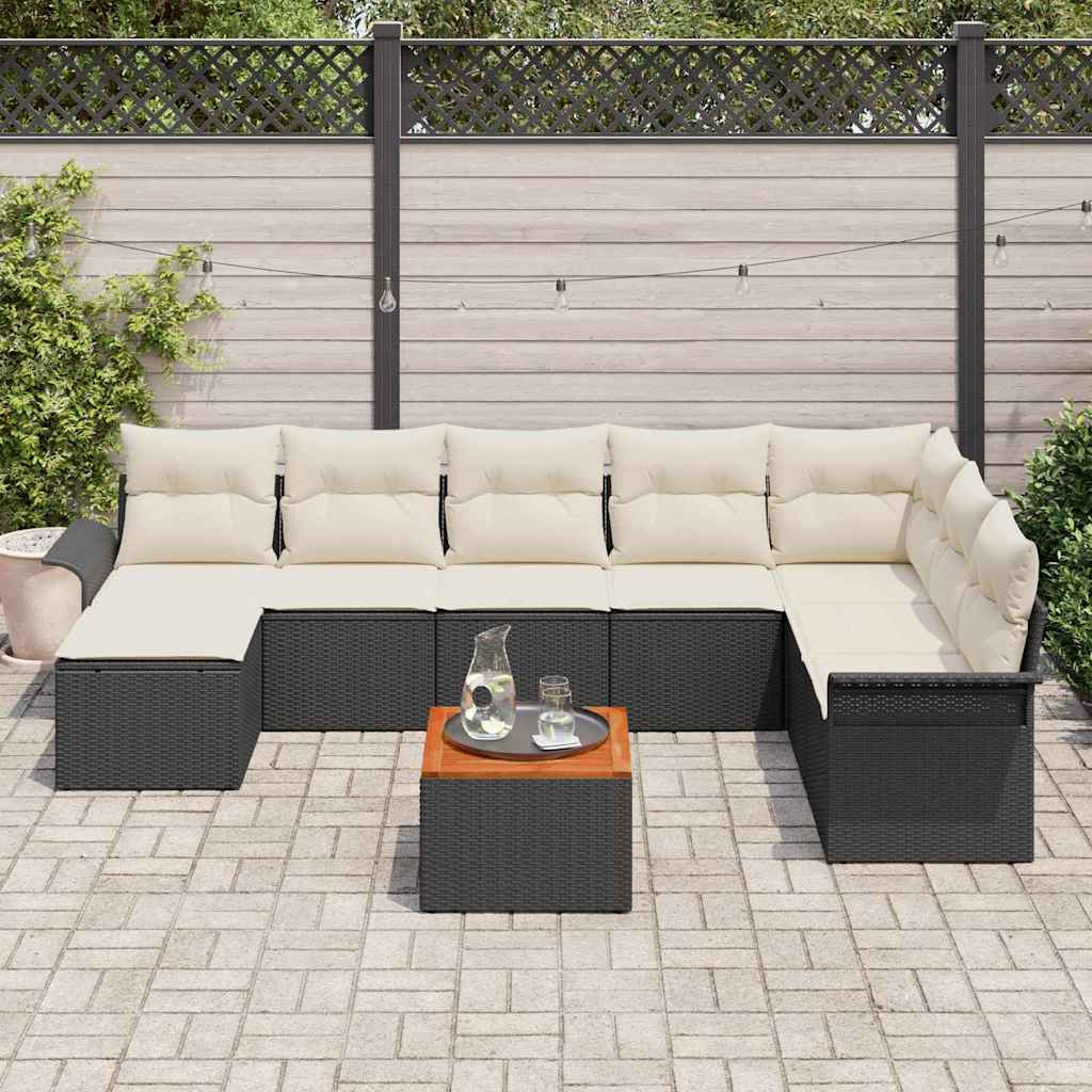 Havesofa Sæt 9 stk. Sort og Cream polyrattan