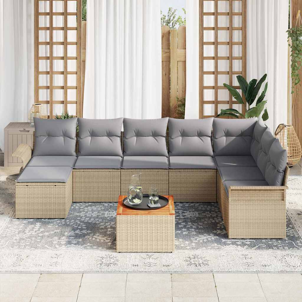 Havesofa Sæt 9 stk. Beige og lys grå polyrattan