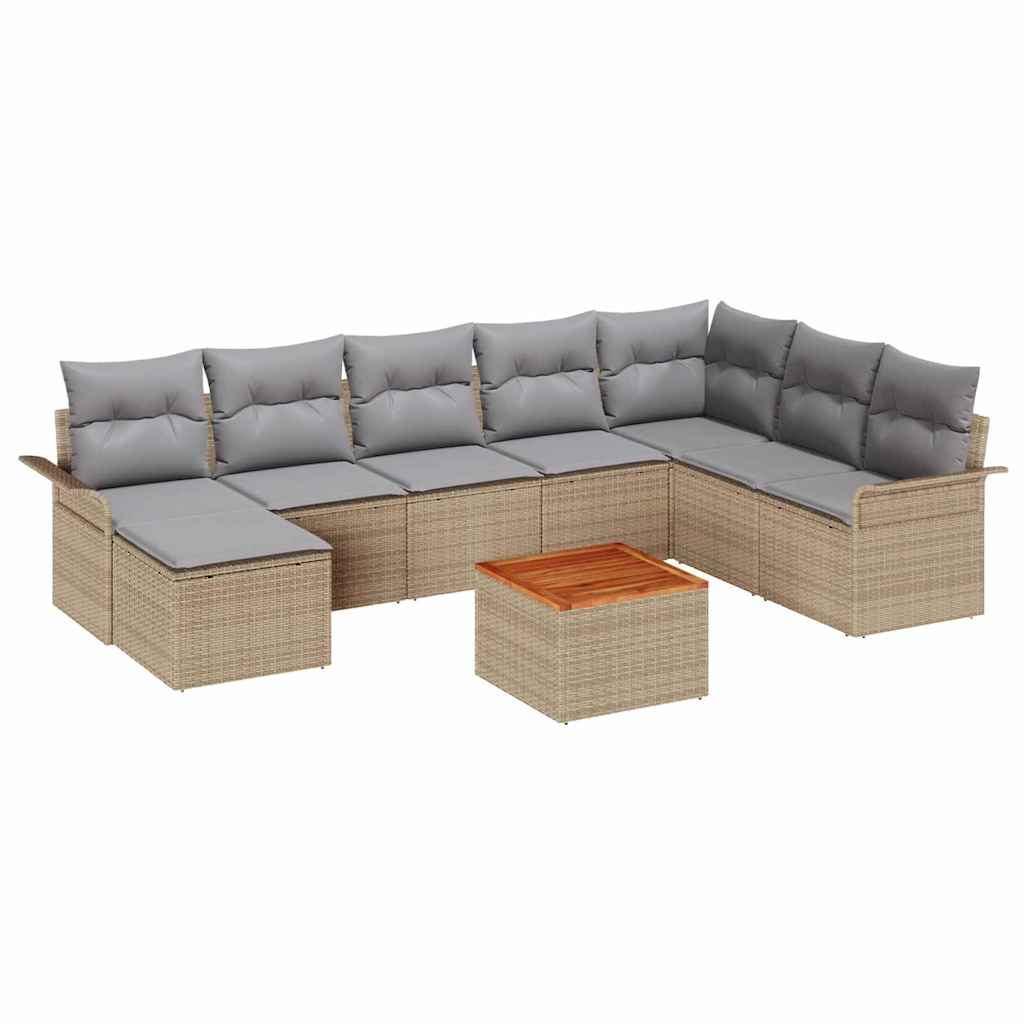 Havesofa Sæt 9 stk. Beige og lys grå polyrattan
