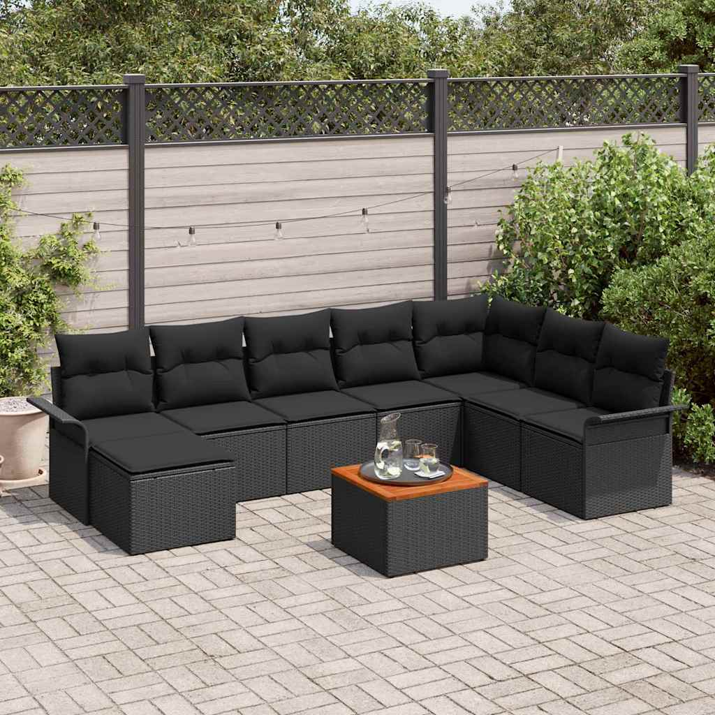 Havesofa Sæt 9 stk. Sort polyrattan