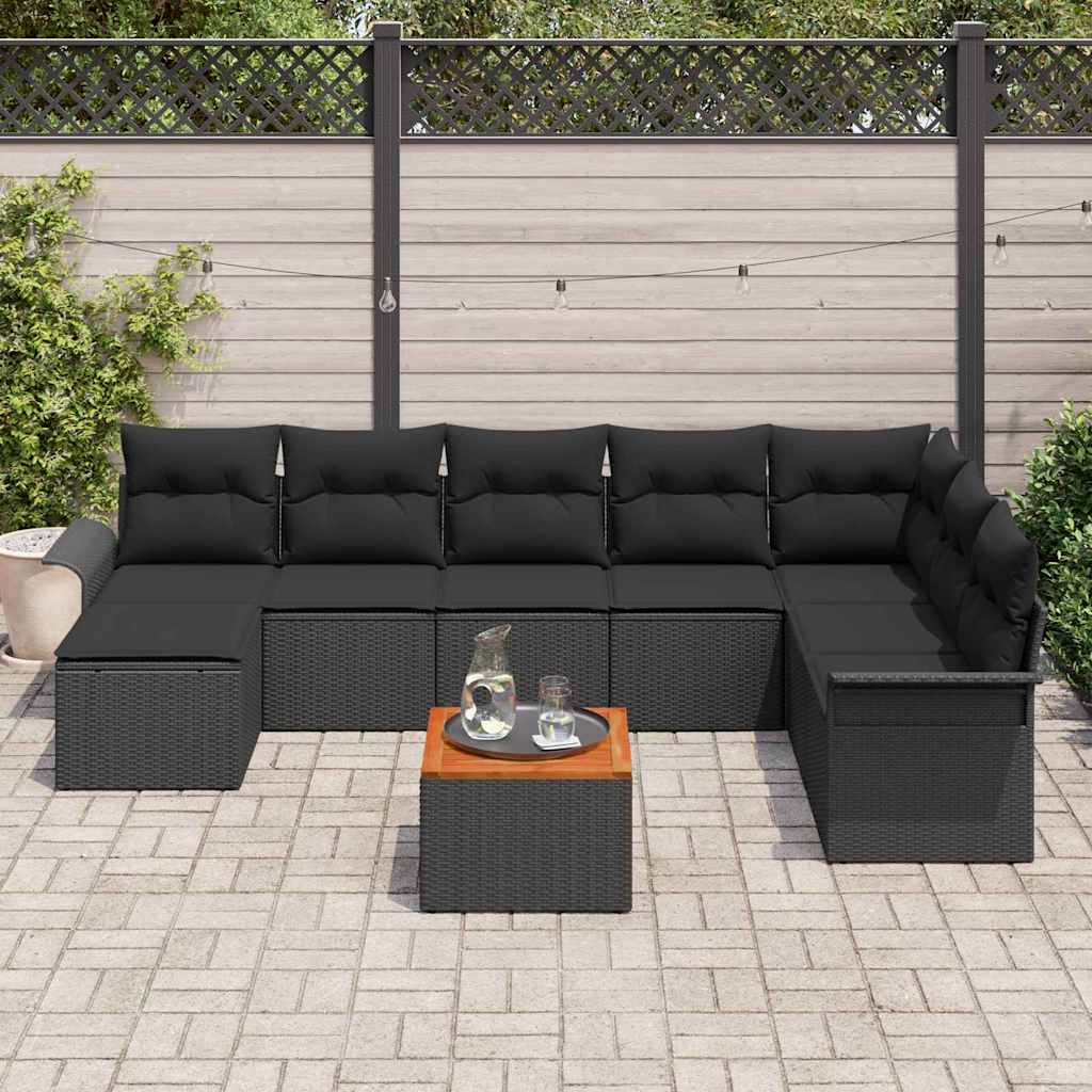 Havesofa Sæt 9 stk. Sort polyrattan