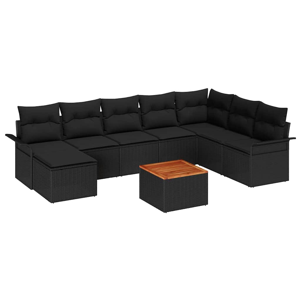 Havesofa Sæt 9 stk. Sort polyrattan