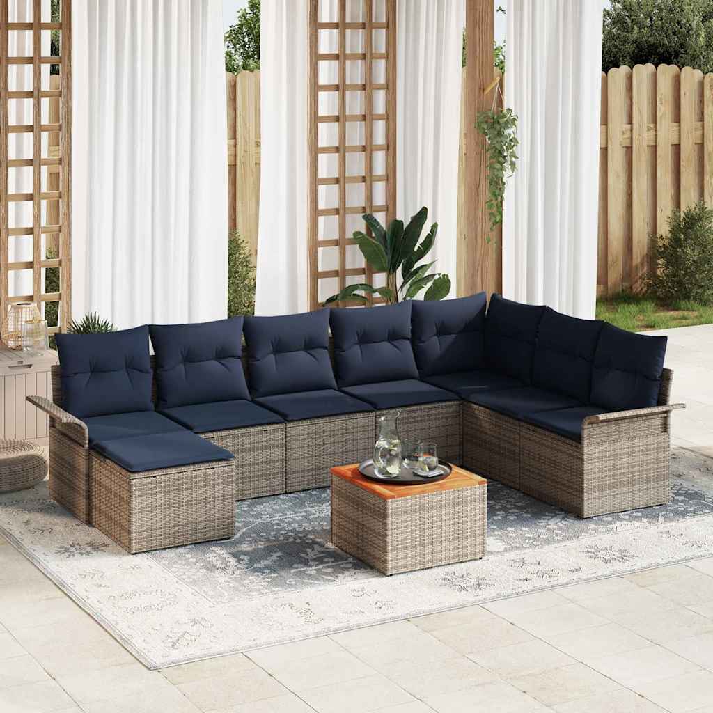 Havesofa Sæt 9 stk. Grå og Marineblå polyrattan