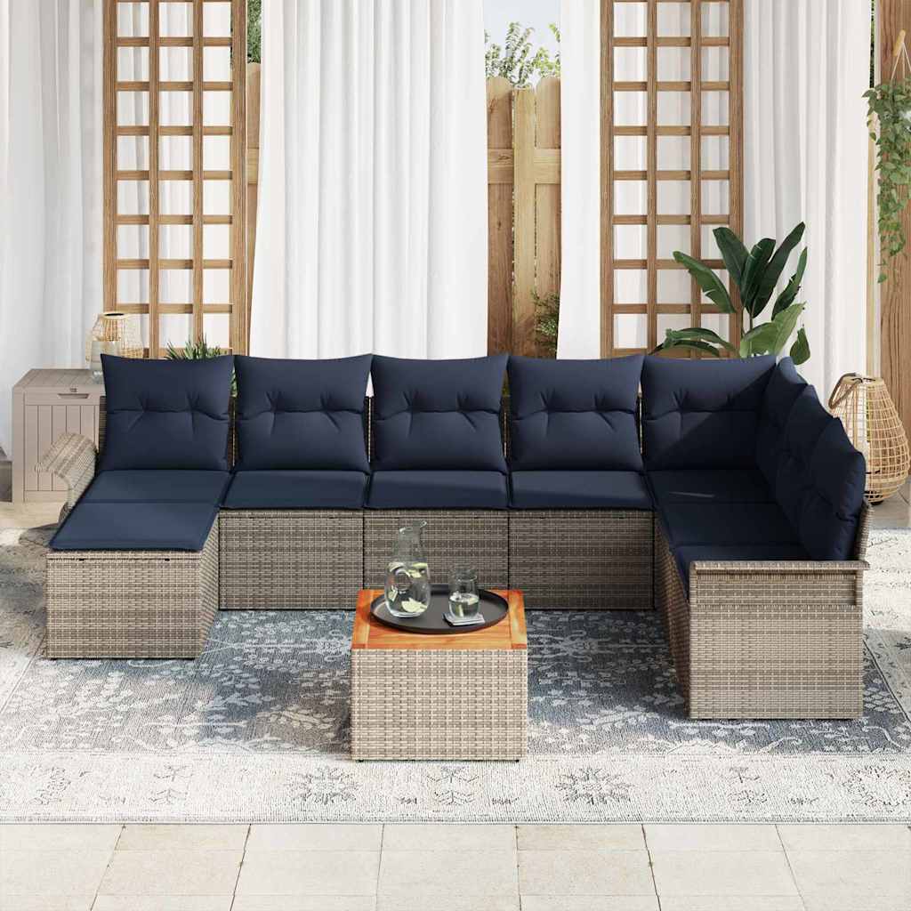 Havesofa Sæt 9 stk. Grå og Marineblå polyrattan