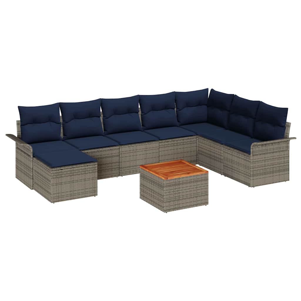 Havesofa Sæt 9 stk. Grå og Marineblå polyrattan