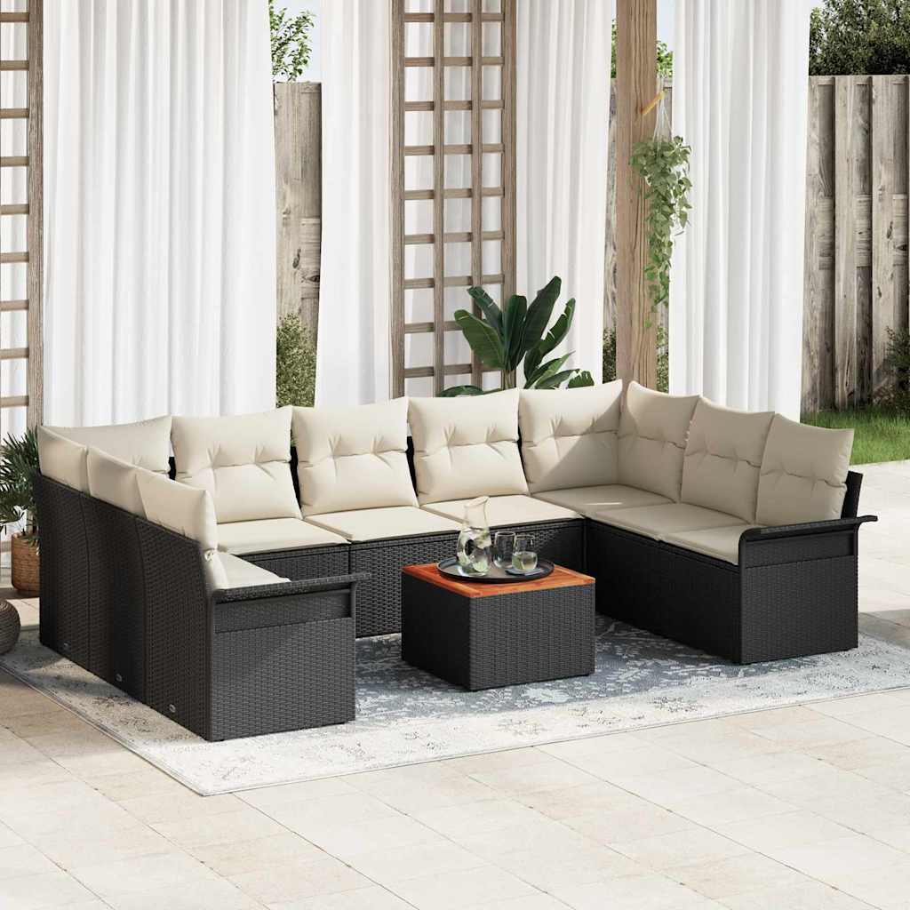 Havesofa Sæt 10 stk. 9-Antal sæder Sort og Cream polyrattan