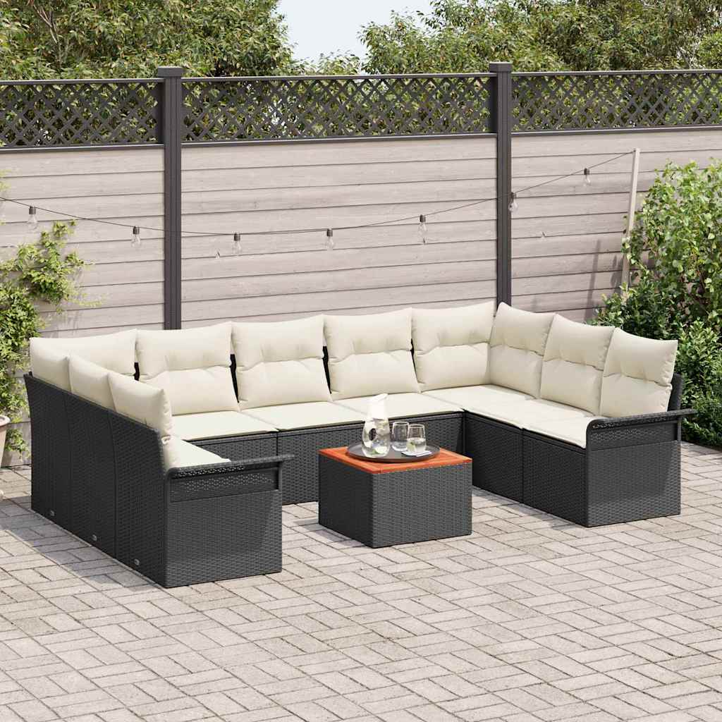 Havesofa Sæt 10 stk. 9-Antal sæder Sort og Cream polyrattan