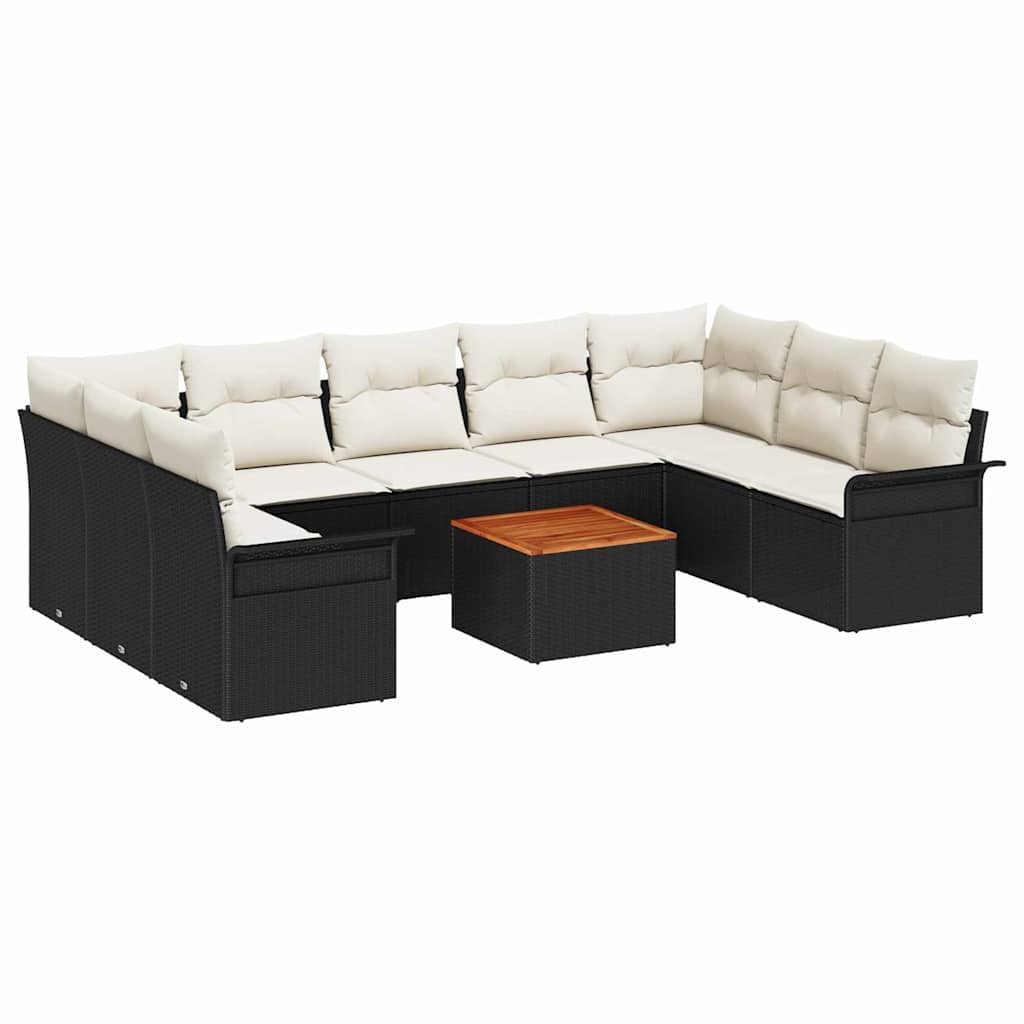 Havesofa Sæt 10 stk. 9-Antal sæder Sort og Cream polyrattan