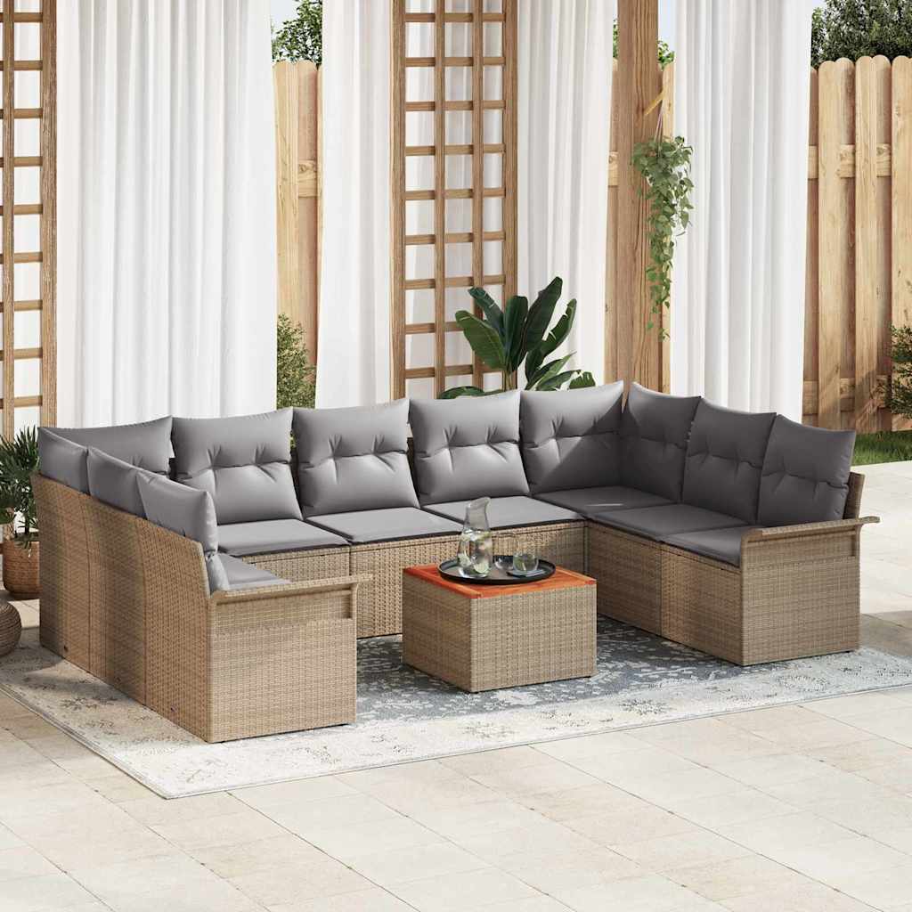 Havesofa Sæt 10 stk. 9-Antal sæder Beige og lys grå polyrattan
