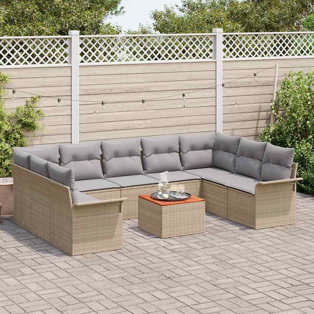 Havesofa Sæt 10 stk. 9-Antal sæder Beige og lys grå polyrattan