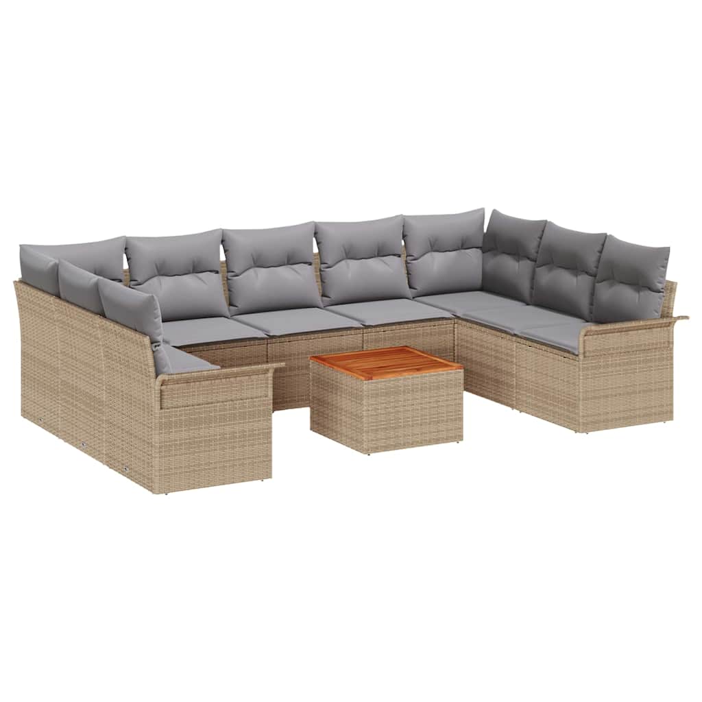 Havesofa Sæt 10 stk. 9-Antal sæder Beige og lys grå polyrattan