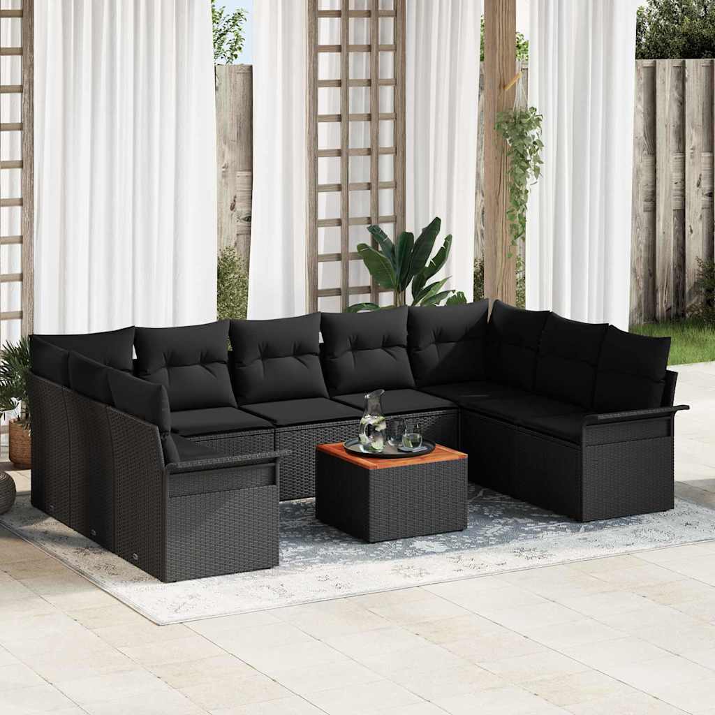 Havesofa Sæt 10 stk. 9-Antal sæder Sort polyrattan