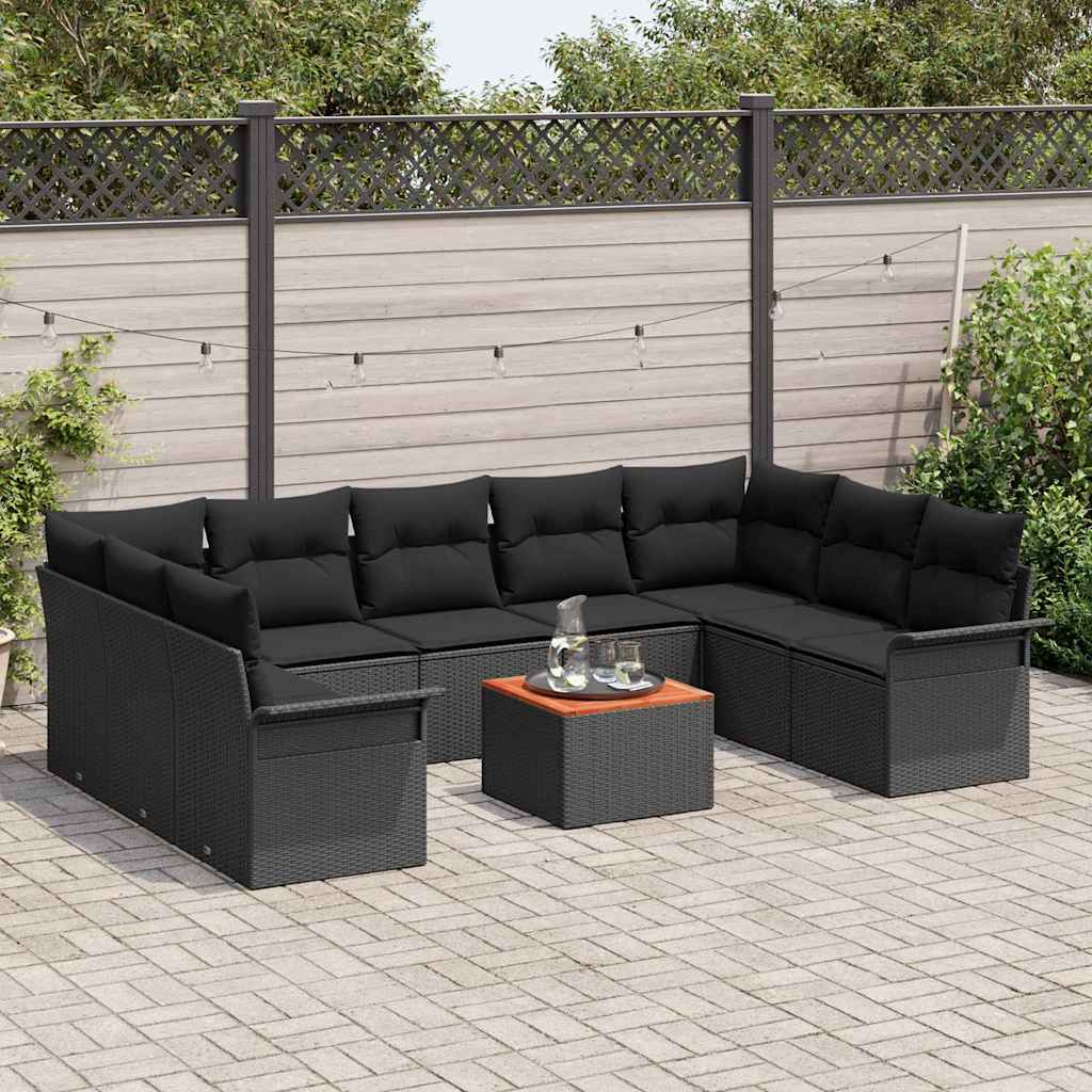Havesofa Sæt 10 stk. 9-Antal sæder Sort polyrattan