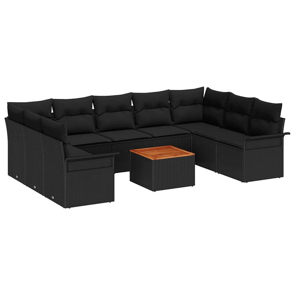 Havesofa Sæt 10 stk. 9-Antal sæder Sort polyrattan